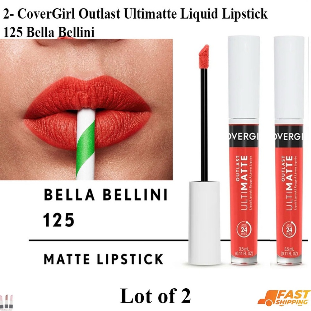 2pk COVERGIRL Outlast Ultimate Liquid Lipstick - Bella Bellini (125) Matte Red